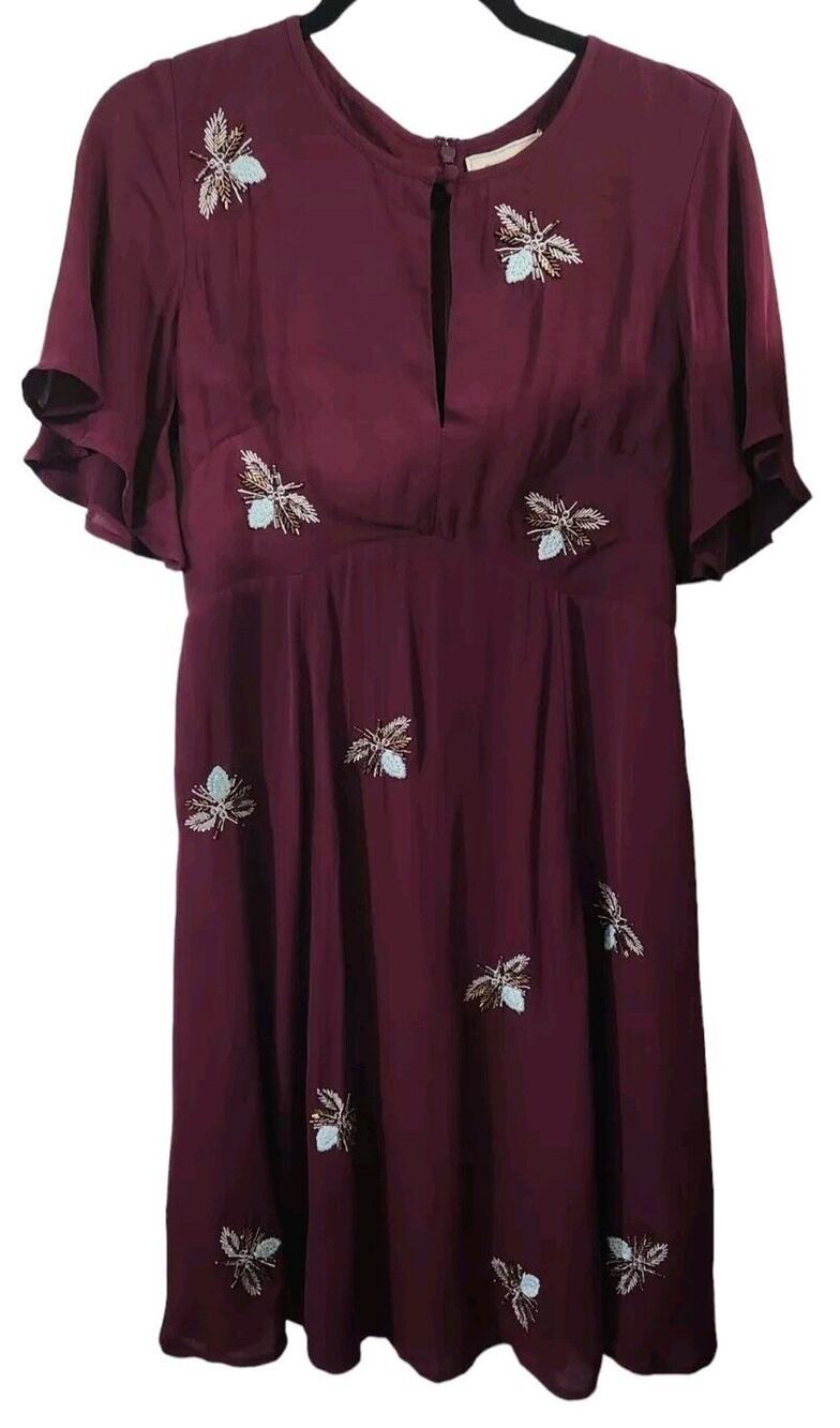 ANTHROPOLOGIE Sheath Dress Sz 6 Moulinette Soeurs Ariana Lace Column Burgundy
